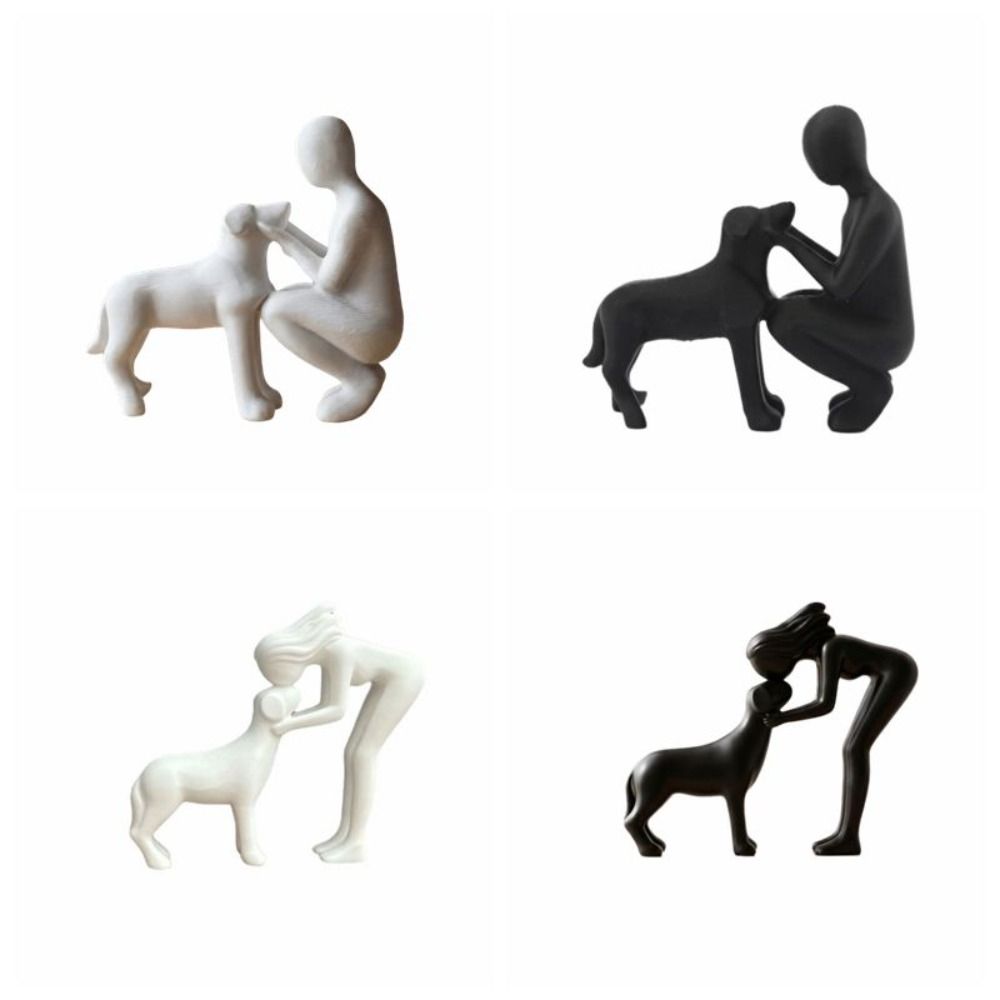 3D Printed Girl And Dog Statues Sculpture Canine Statues Crafts Cute Dog Figurine Pet Lovers Funny Desktop Ornaments Home Decor