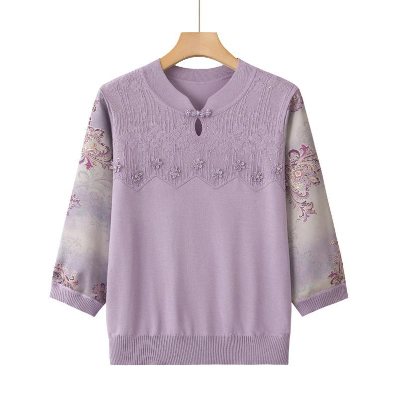 

Chic Knit Sweater Set: Loose-Fit, Long-Sleeve, Mesh Design, Plus Size - Perfect for Middle-Aged and Elderly Moms 3XL (140-160 jin)