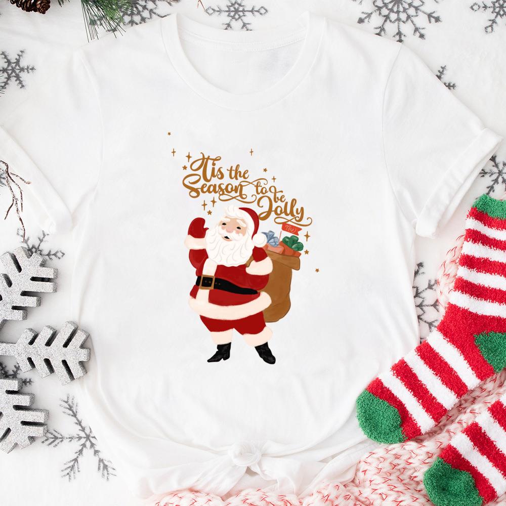 Merry Christmas Santa Claus Shirt Cute Christmas Tshirt Unisexs Xmas Short Sleeve Shirts Holiday Clothes
