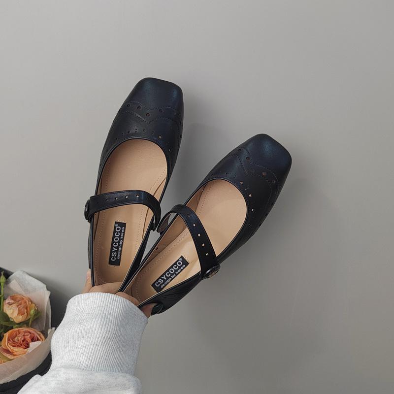 Fashion IPPEUM Women Mary Janes Shoes For Women PU Leather Black Vintage Retro Ballet Flats