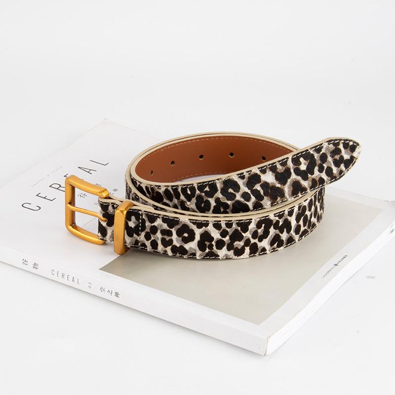 European and American Style Genuine Leather Leopard Print Belt, Women's Top Layer Cowhide Pants, Versatile Decorative Belt, Women's Trend