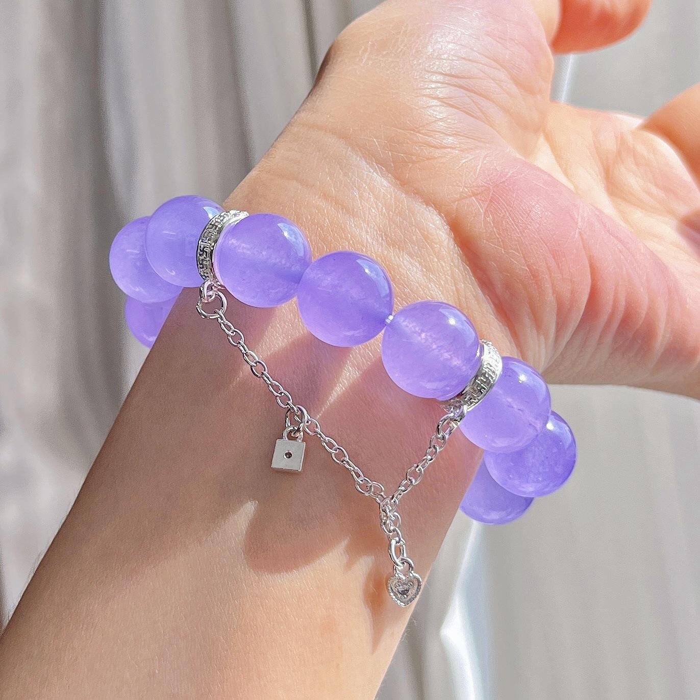 12Mm Violet Quartz Rock Design Bracelet