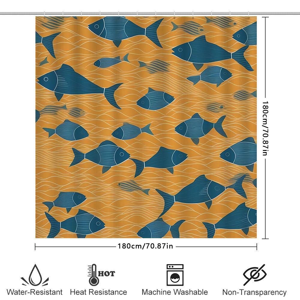 Fish School Orange Blue Shower Curtain Waterproof Fabric Bathroom Decor Custom Size Printing For Kids Bath Accessories Home Deco