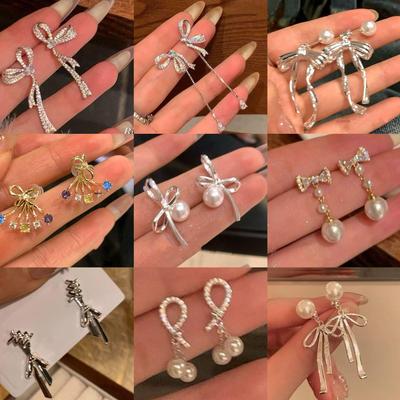 Korean Style Diamond Bow Stud Earrings – Elegant and Versatile Luxury Design
