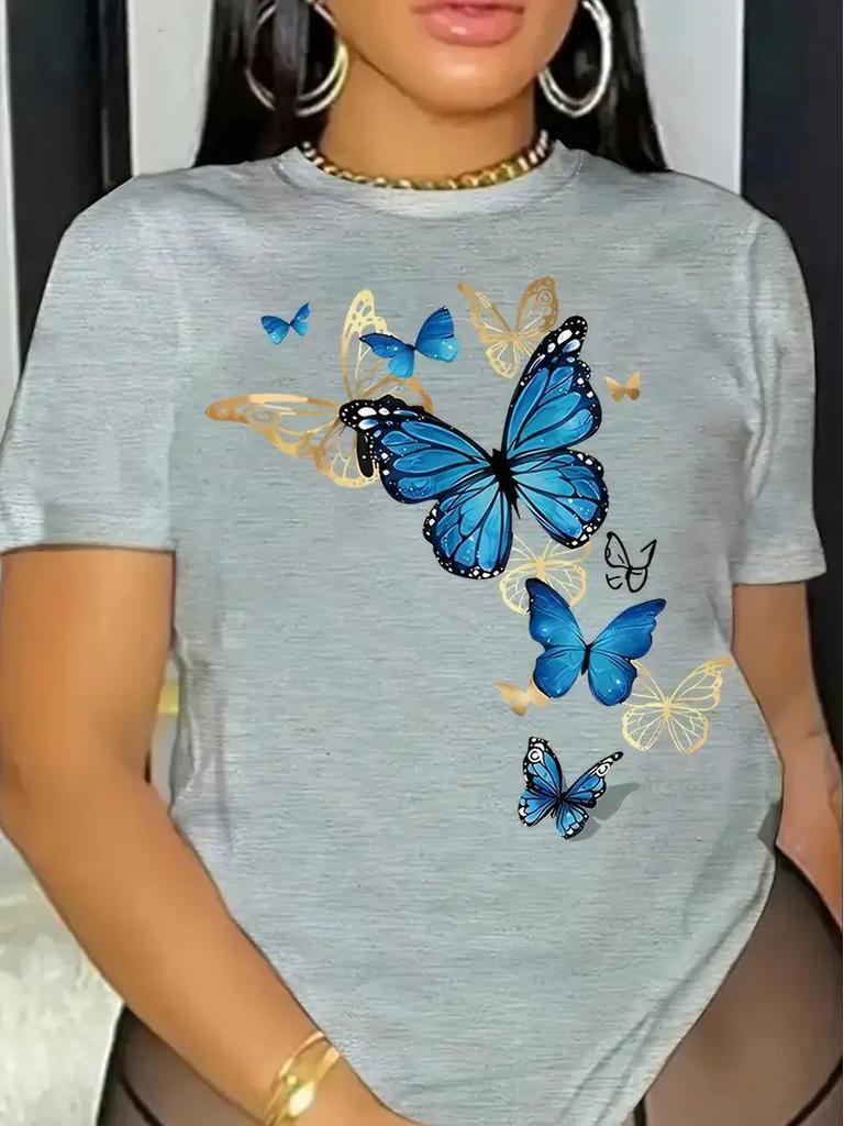 Light Grey Women's Short-Sleeved European and American Style Top with Picture