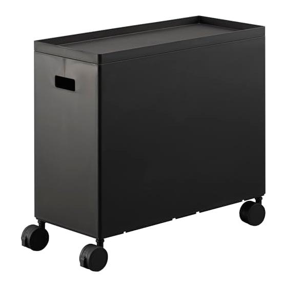 Yamazaki Jitsugyo 4557 Storage Box Wagon with Lid, L Black, Main Body: W15.5 X D35 X H31.7cm (Including Casters) Tower, Storage Wagon with Casters,