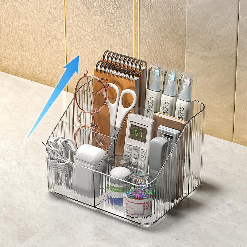 Desktop Five Grid Storage Box, Transparent Trapezoidal Acrylic Dressing Table, Household Lipstick And Cosmetics Sorting Box