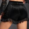 Gothic Velvet High-Waisted Lace Trim Shorts