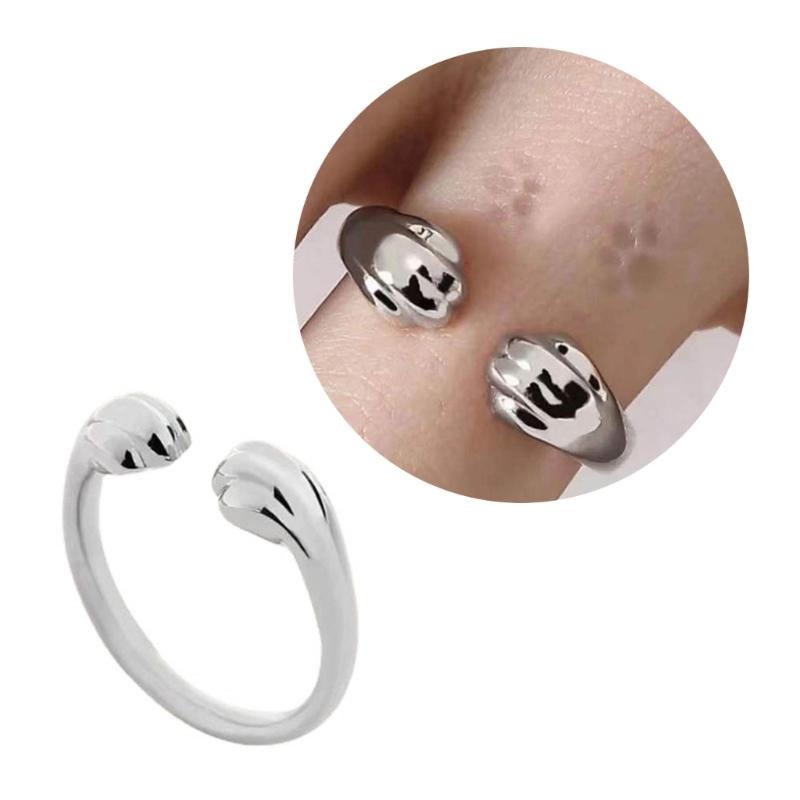 Niedlicher Katzenpfoten Offener Ring Verstellbarer Fingerring Liebliches Umarmungs-Design Ring Einzigartiger Schmuck Geschenk für Frauen Männer