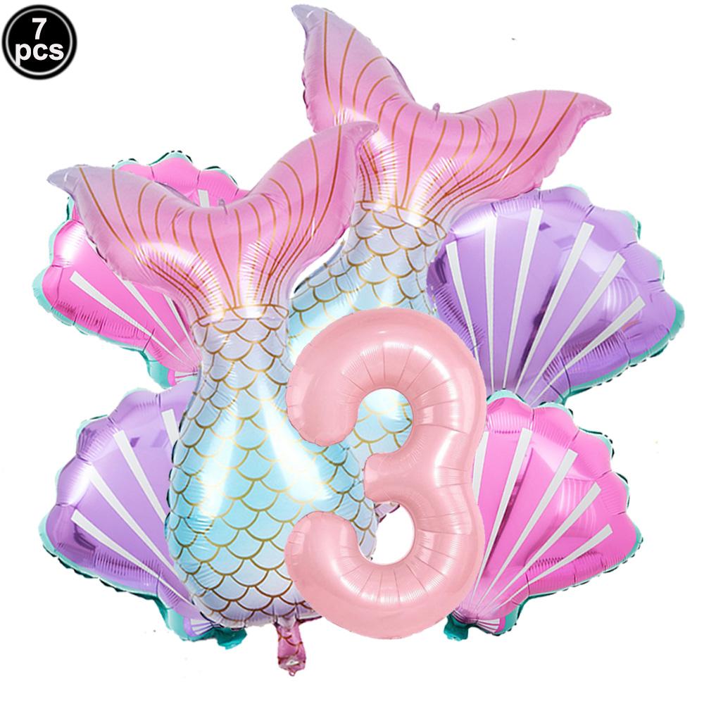Mermaid Birthday Party Decoration 3D Balloons Cup Plate Napkins Banner For Kids Girls Party Favor Gifts Baby Shower Photo Props
