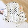 Spring And Autumn New Ladies Pajamas, Two-piece, Long-sleeved, Trousers, 100%Cotton, Crepe, Thin, Large Size, Polka-dot, Home Service Set