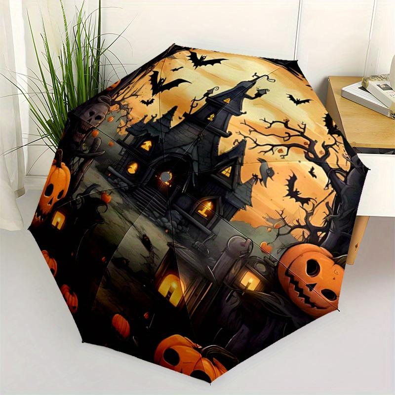 1pc Halloween Haunted Automatic Open/close Umbrella, 8-Rib Sturdy Structure, Portable Travel Umbrella, Parties, Everyday Use, 11132