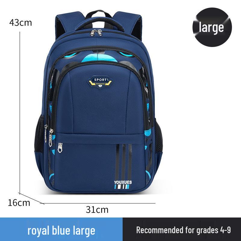 Boys' Water-Repellent Multi-Compartment Backpack, Large Capacity, Double Shoulder, for Grades 3-6 & Junior High.
