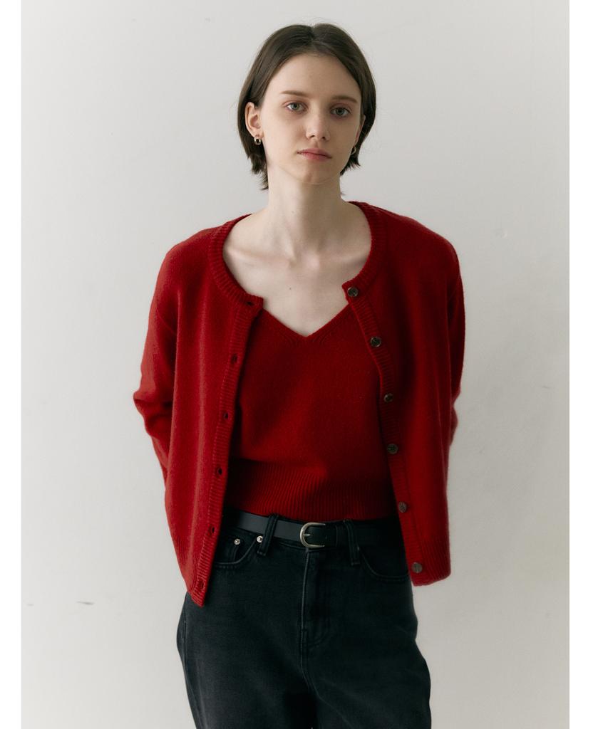 OSTKAKA Merino Wool Blended Twin Set Red