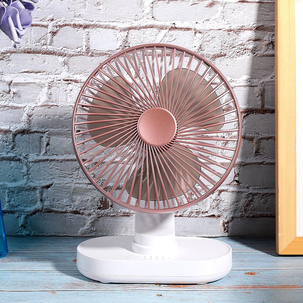 USB Desktop Fan Mini 4‑Speed Small Rechargeable Home Office Desk Mute Table Shaking FansRose Gold
