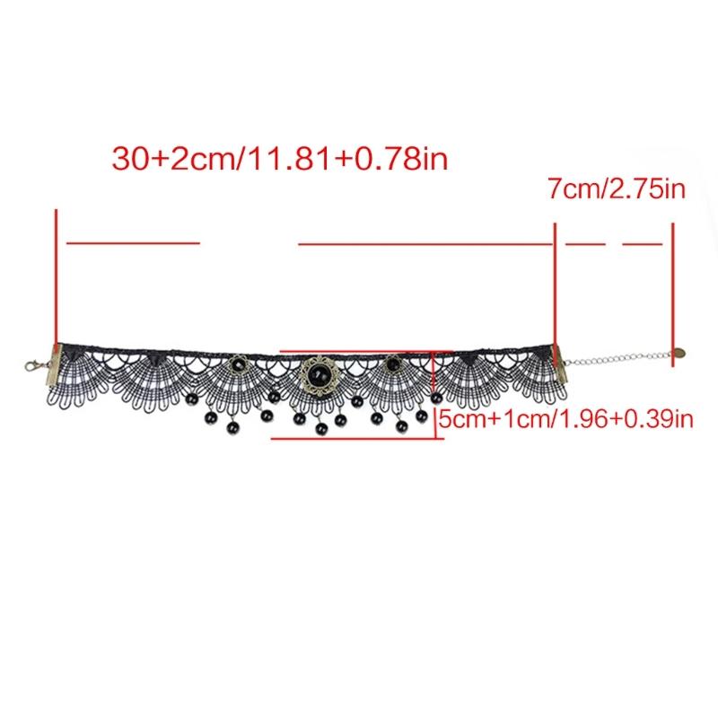 Gothic Lace Floral Choker for Women Choker Handmade Collar with Dangling Beads Adjustable for Bachelorette Party Wedding