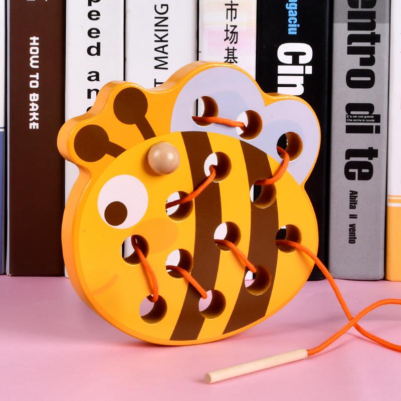 Children'S Wooden Animal Rope Game Early Education Animal Fine Movement Threading Board Educational Toy