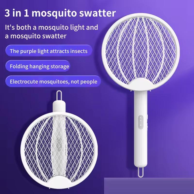 3-in-1 Foldable Electric Mosquito Killer Fly Swatter Trap Light Wave Mosquito Luring Home Wall-Mounted Mosquito Swatter