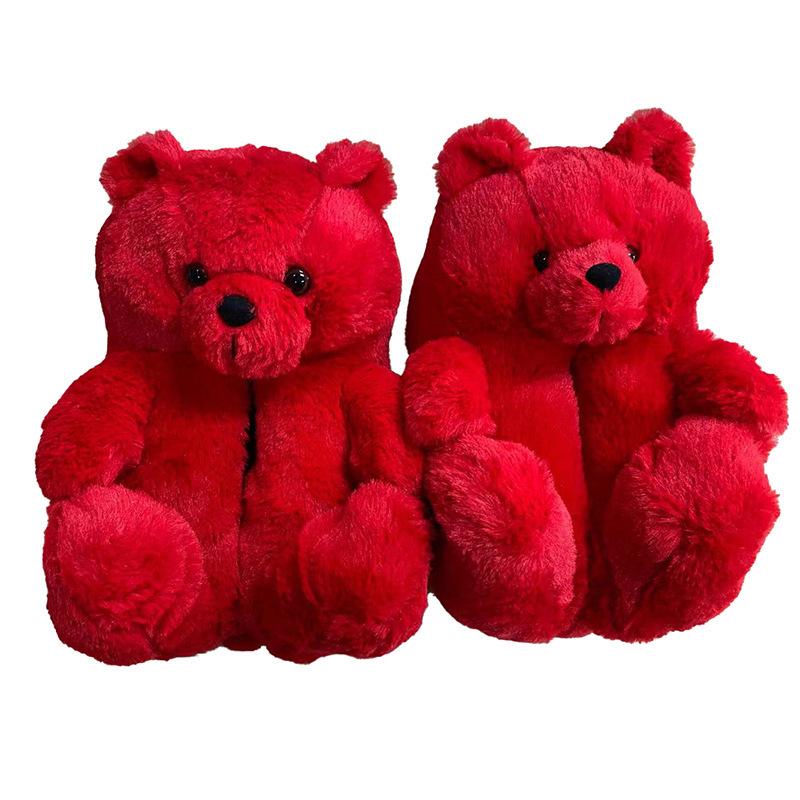 Winter Plush Teddy Bear Slippers - Cute Indoor Cartoon Design