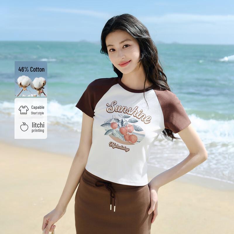 Qiushui Yiren Women s Printed Round Neck Slim-Fit T-Shirt L