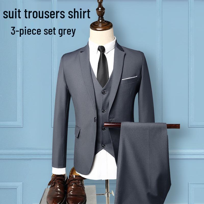 Men's Korean Style Business Suit: Three-Piece Trendy Casual Groomsmen Outfit