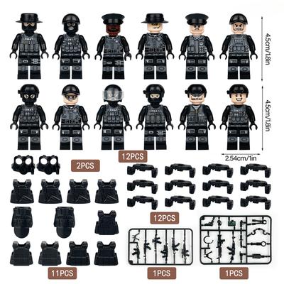 Série Militar Preto Especial Polícia Antiterrorismo Figura Policial Blocos de Construção Brinquedo