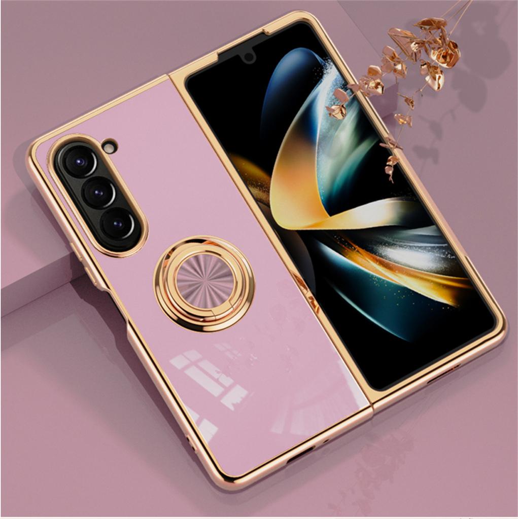 Shockproof Plating Ring Holder Phone Case for Samsung Galaxy Z Fold 6 5 4 Protective Stand Back Shell Luxury Full Protection Cover