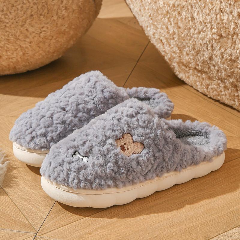 Autumn and winter cartoon cotton slippers indoor home warm plush wear-resistant couple outer wool slippers shoes