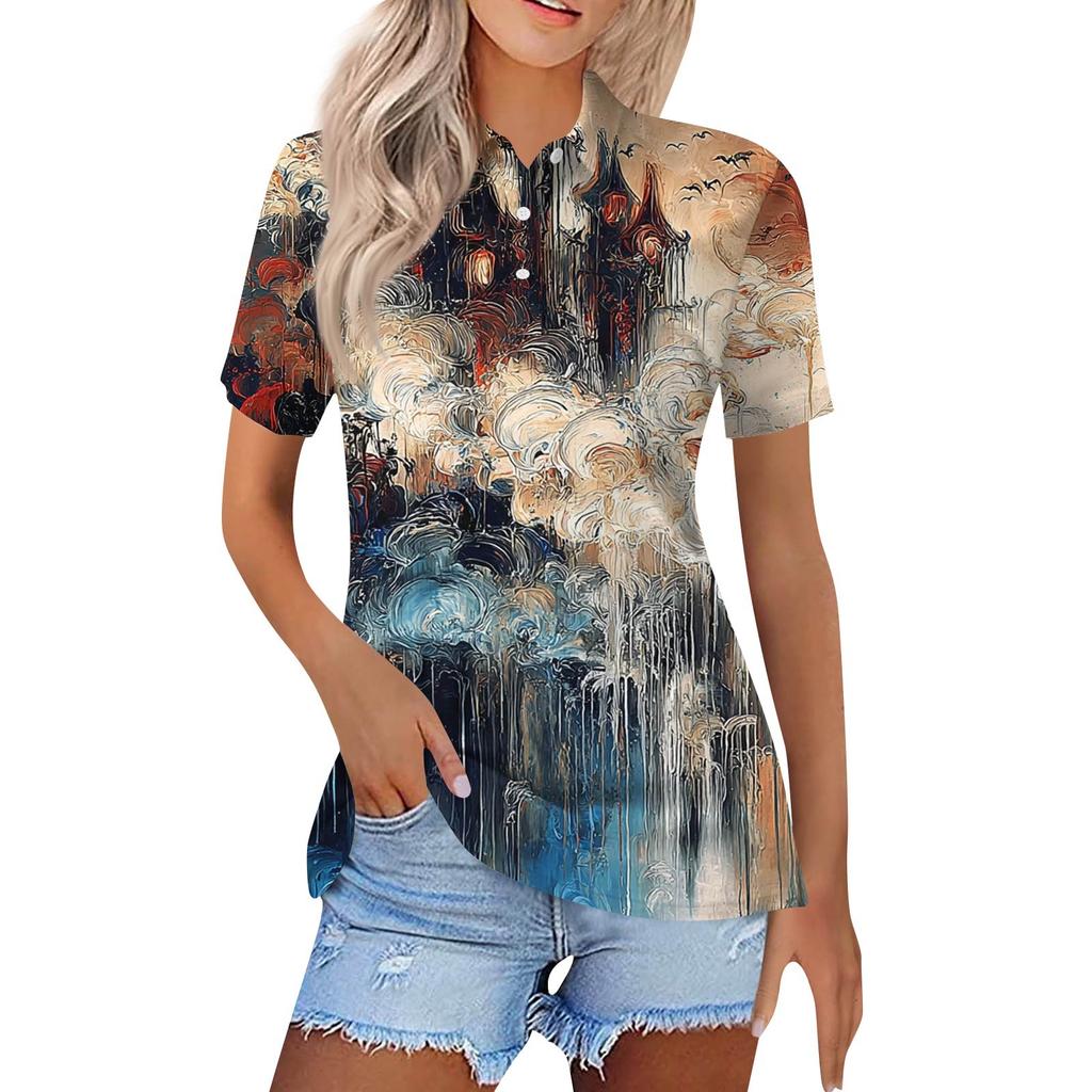 Női divat Alkalmi hajtóka rövid ujjú nyomott ing Női gombos felsők