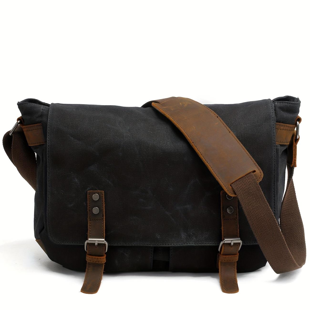 Vintage Canvas Shoulder Bag Casual Slant Span Men s Waxed Waterproof Canvas Computer Bag with Mad Horse Messenger Bag чёрный