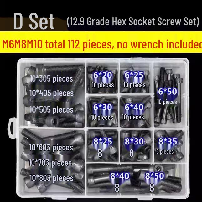 360-teiliges hochfestes Grad 12.9 Innensechskantschrauben- und Sechskantmutter-Set (M3, M4, M5, M6)