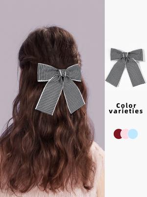 Karierte Schleifenspange, weibliches Soft Girl, Krokodilklemme am Hinterkopf, süßer und eleganter Kopfschmuck