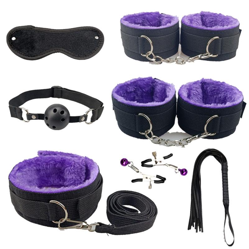 7/10/12/35pcs BDSM Bondage Restraint Kit Bullet Vibrator Handcuff Whip Mouth Gag Anal Bead Butt Plug Adult Game