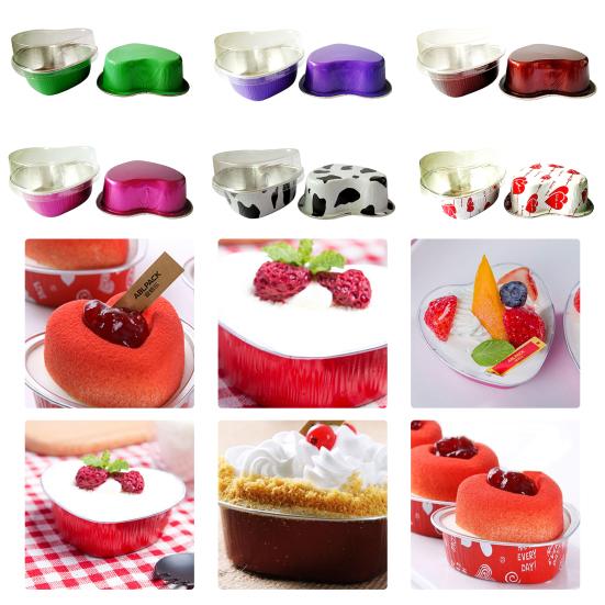 Yousheng 50 pezzi 100 ml accattivante pirottino per ampia applicazione foglio di alluminio a forma di cuore monouso pirottino per la casa