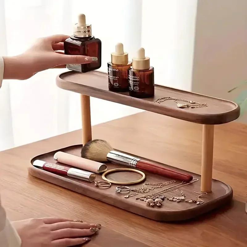 Hot Wooden Storage Shelf 2-Tiers Desktop Organizer Shelves Desk Display Rack Desktop Dressing Table Cosmetics Storage Rack YUZI