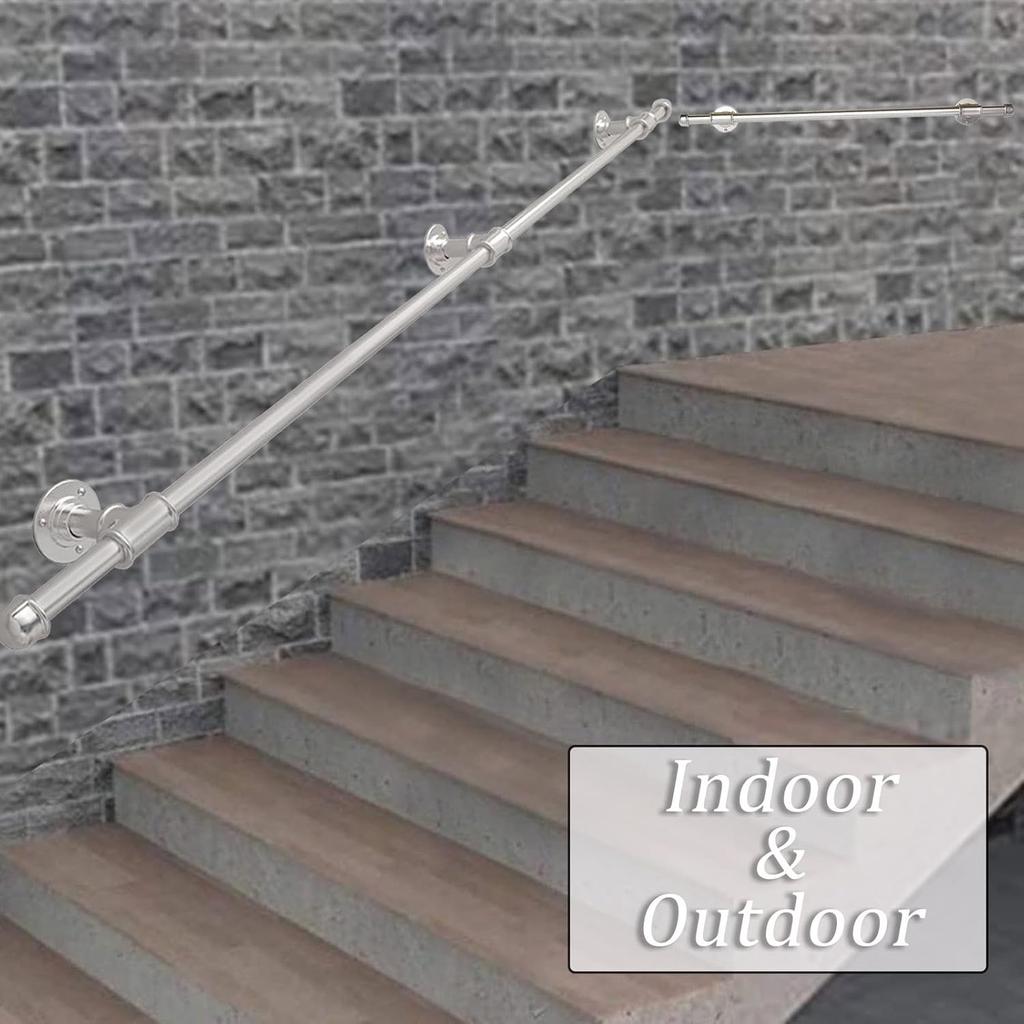 Moderne Handläufe für Treppen, Silber Metall Schmiedeeisen Handläufe Geländer 30-600cm Sicherheitsstützstange | Wandmontiertes Treppengeländer für Innen