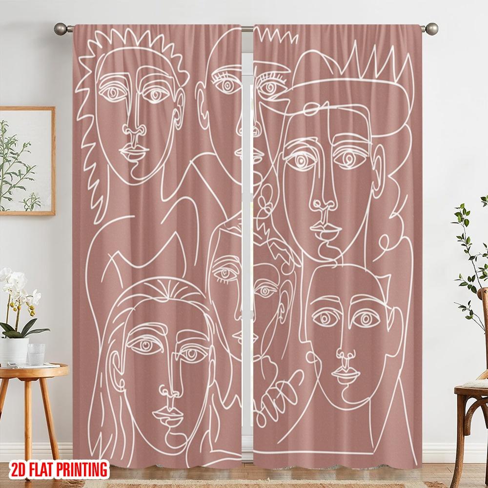 2pcs 2D Flat Printing Drapes Cubist Faces 100% Polyester Fabric Without Electricity 0 Use for All Occasions