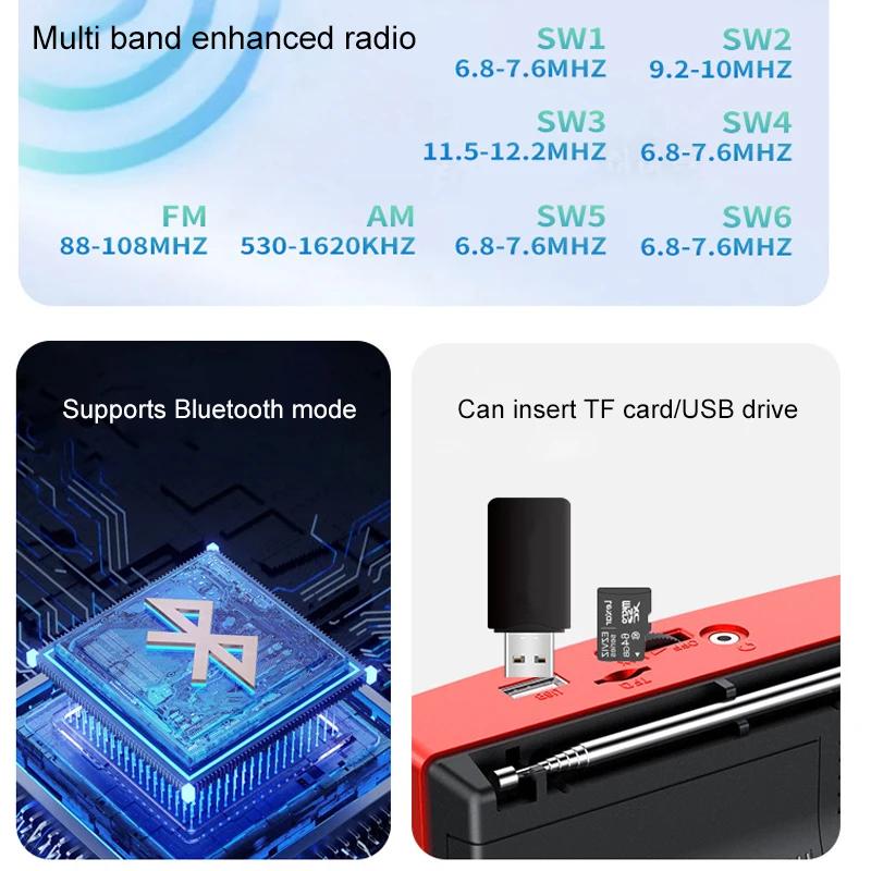 Full Band Radio Portable FM/AM/SW Receiver Rechargeable Radio TF/USB Music Player with LCD Display