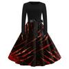 Women's Retro Halloween Print Long Sleeve Neck Casual Dress for Fall Party