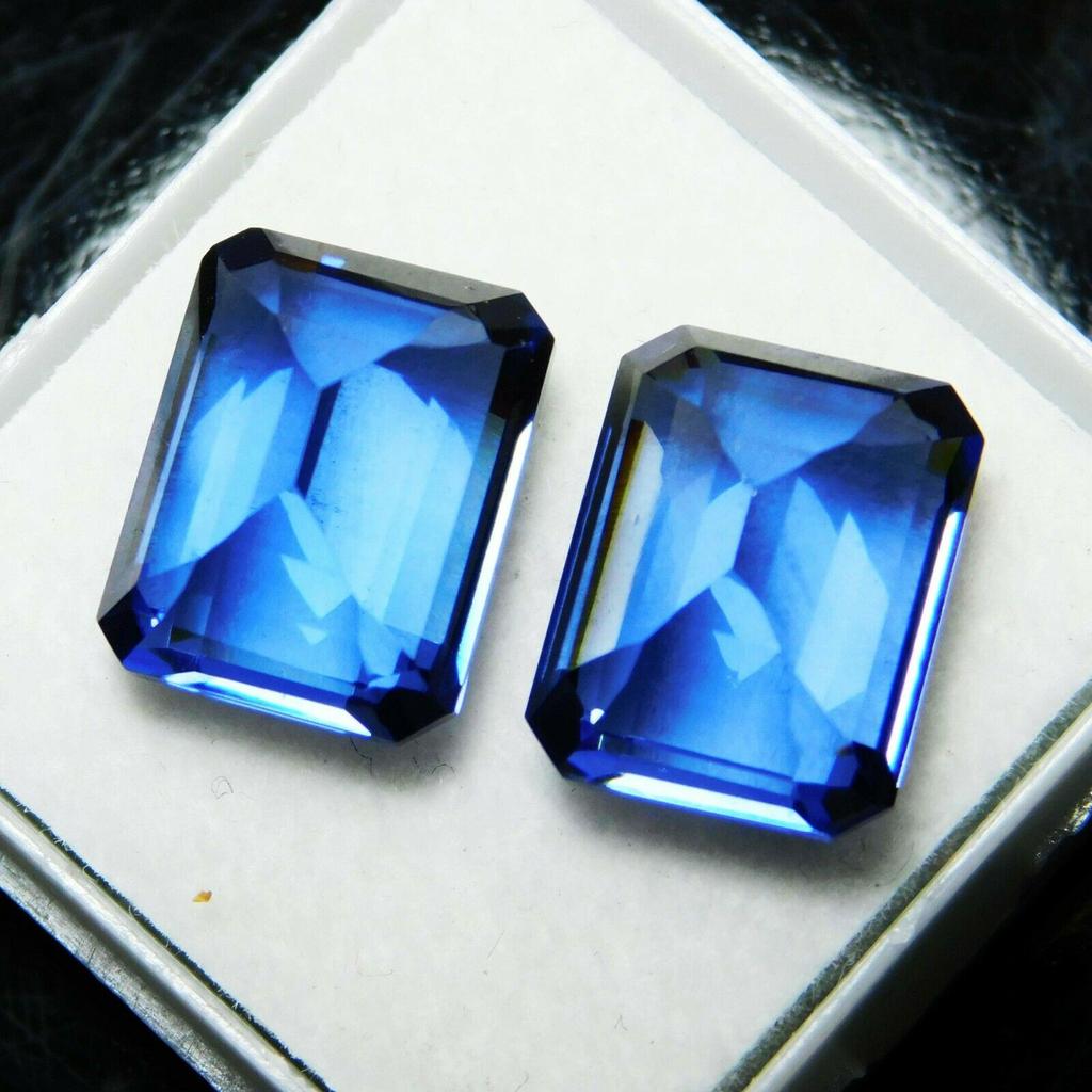 16 Carat CERTIFIED Loose Gemstone Natural Blue Tanzanite Emerald Cut Pair multiQ 00J