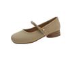 2025 New Mary Jane Single Shoes French Coarse Heel One Button Shallow Mouth Women's Shoes Casual Small Leather Shoes