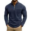 Men's Fashion Solid Color Retro Casual Washed Outdated Quarter Zipper Pocket Long Sleeve T-shirt Top
