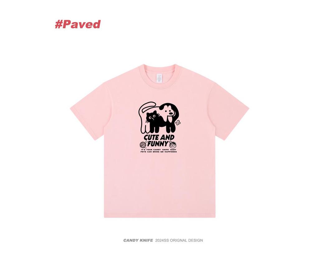 2024 Trendy Cartoon Cats & Dogs Print Unisex Cotton T-Shirt