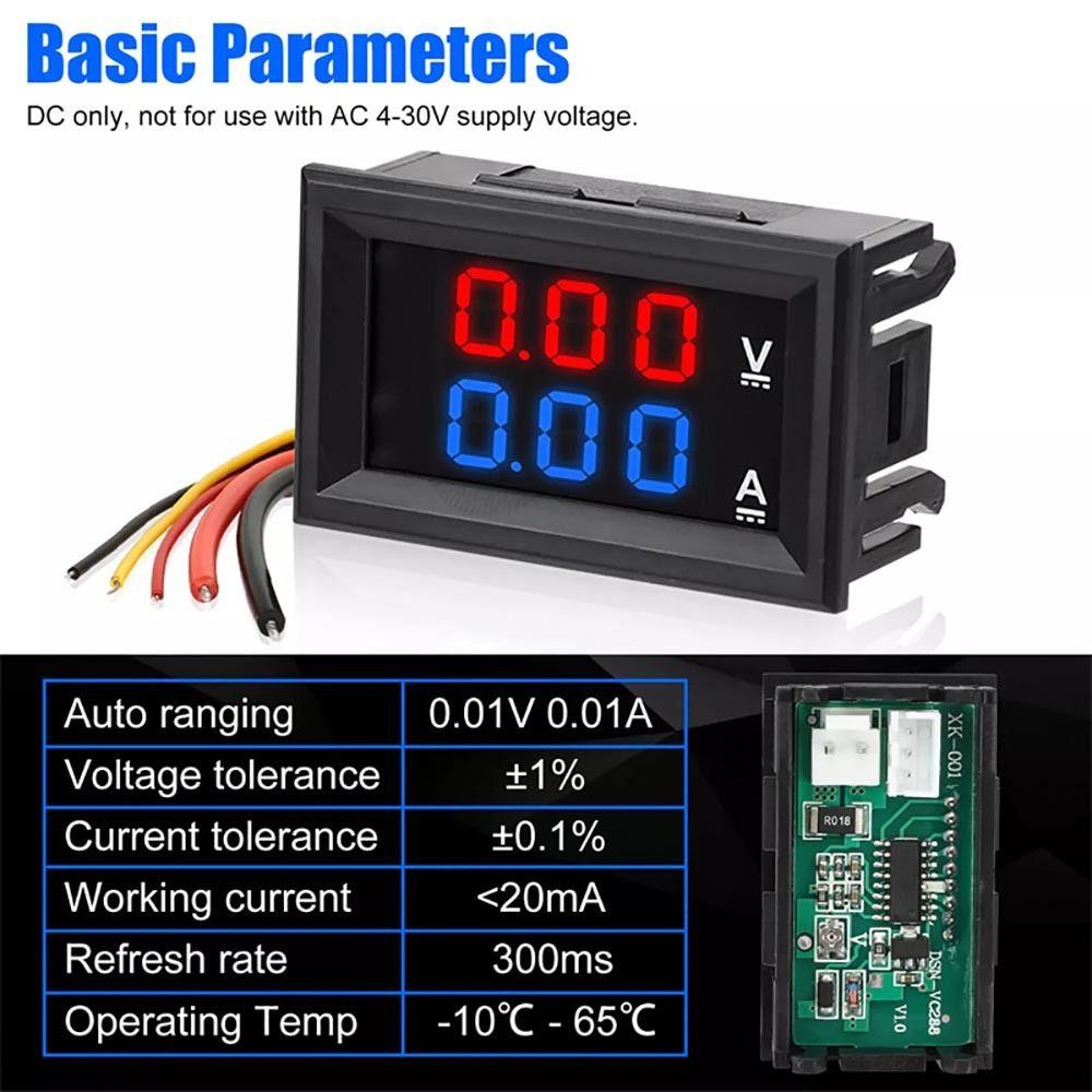 1Pcs Red Blue LED Display Digital Voltmeter Ammeter Electromobile Motorcycle Car