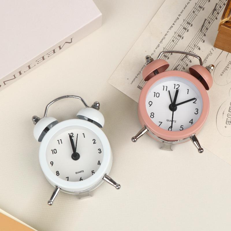 Mini Retro Twin Bell Alarm Clock Simple Desktop Wake Up Clock Small Desk Clock For Students Bedroom Office Home Table Decor
