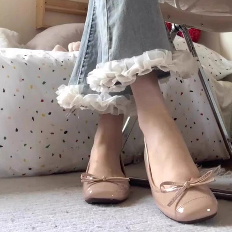 Nude Bow Inner Height Increase Single Shoes Women's Spring New Flat Bottom Temperament Light Mouth Soft Bottom