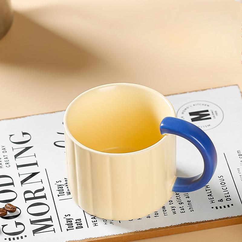 Simple Ins Style Ceramic Cup Men and Women Creative Mug Large Capacity Household Set Vertical Pattern Coffee Cup Small Gift