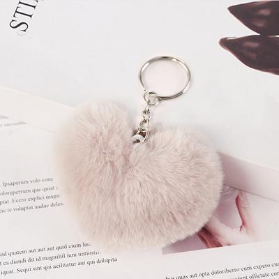 8Cm Tüylü Ponpon Anahtarlık Kadınlar İçin Hediyeler Yumuşak Kalp Şeklinde Ponpon Sahte Tavşan Anahtarlık Top Araba Çanta Aksesuarları Anahtarlık