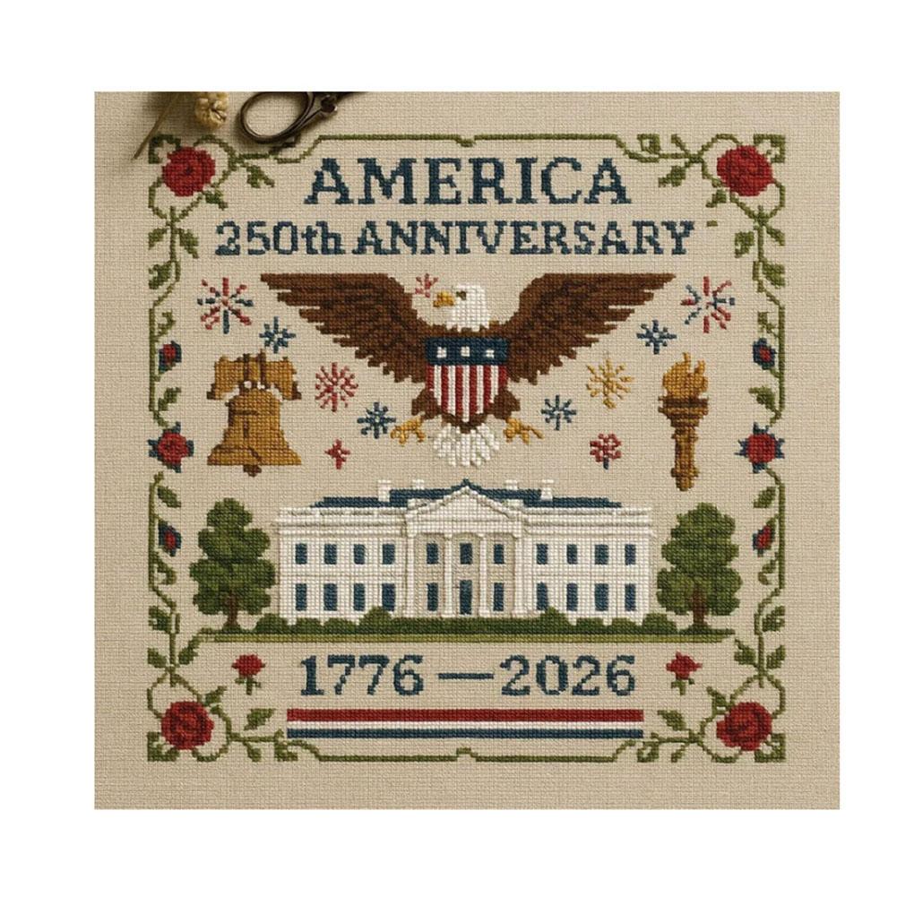 1PC 25th Anniversary Cross Stitch American Patriotic With Pattern Tools For Home Wall Decoration Souvenir Handcrafted DIY Gifts