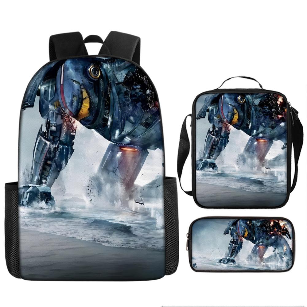 Pacific Rim schoolbag, primary and secondary school students, boys, mecha war, monster backpack, kindergarten burden reduction three-piece set